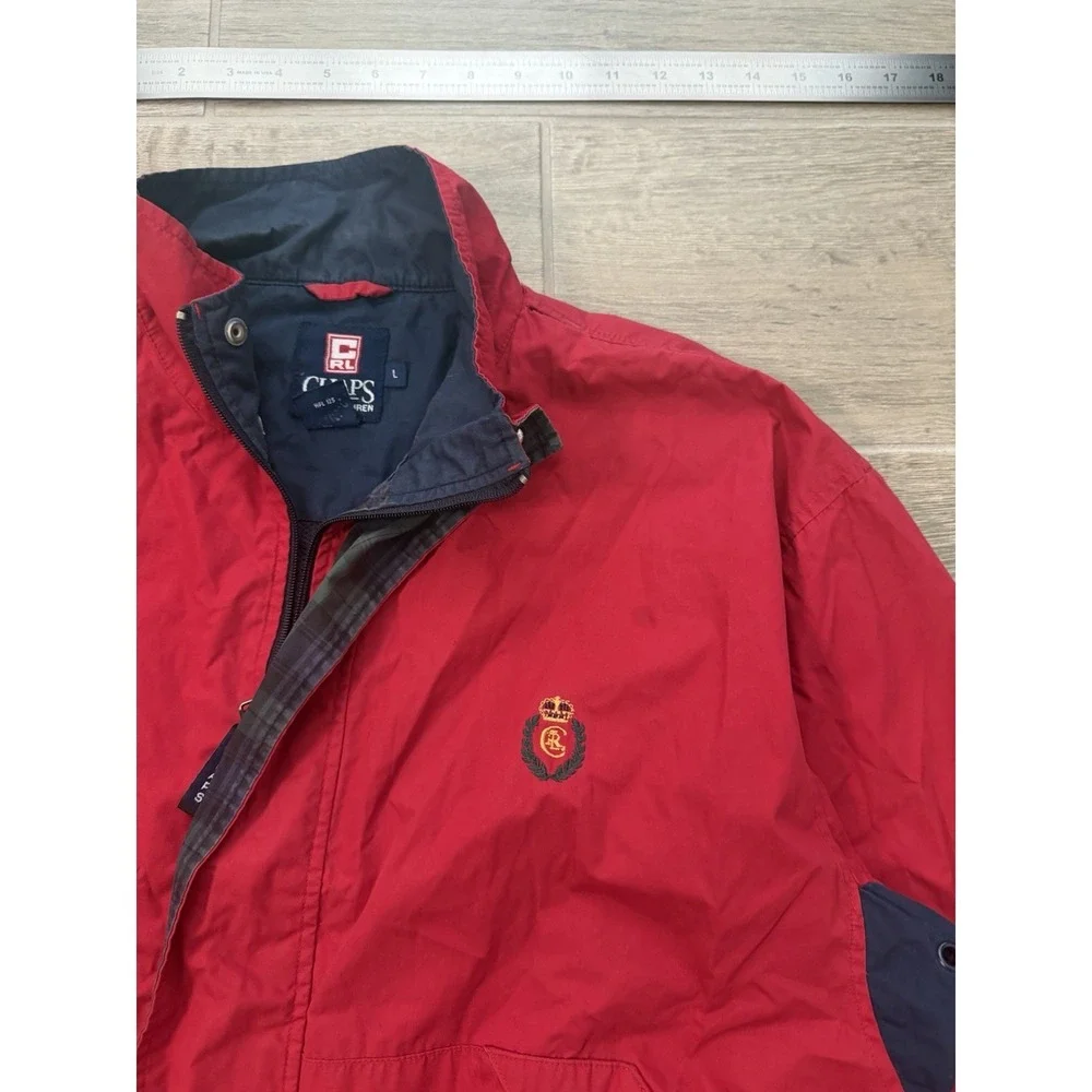 Vintage 90s Chaps Ralph Lauren Red Embroidered Crest‎ Windbreaker Jacket Size L